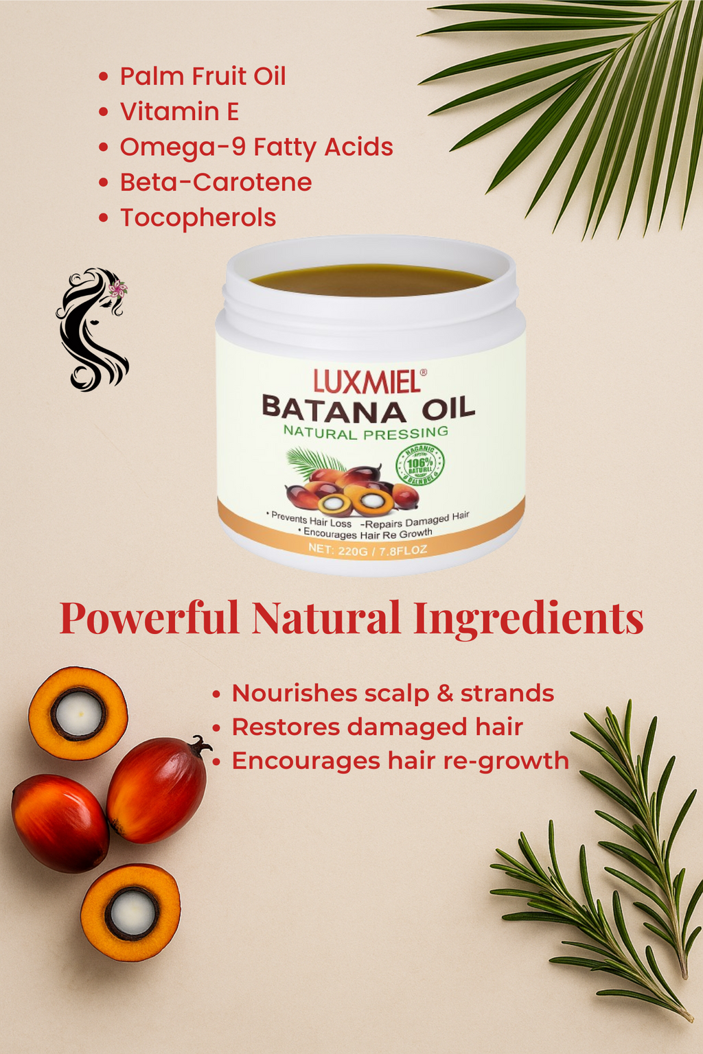 Raw Batana Oil – 100% Pure Honduran Oil for Hair Growth, Scalp Treatment & Edges – Cold-Pressed Natural Moisturizer for Strong, Shiny Hair